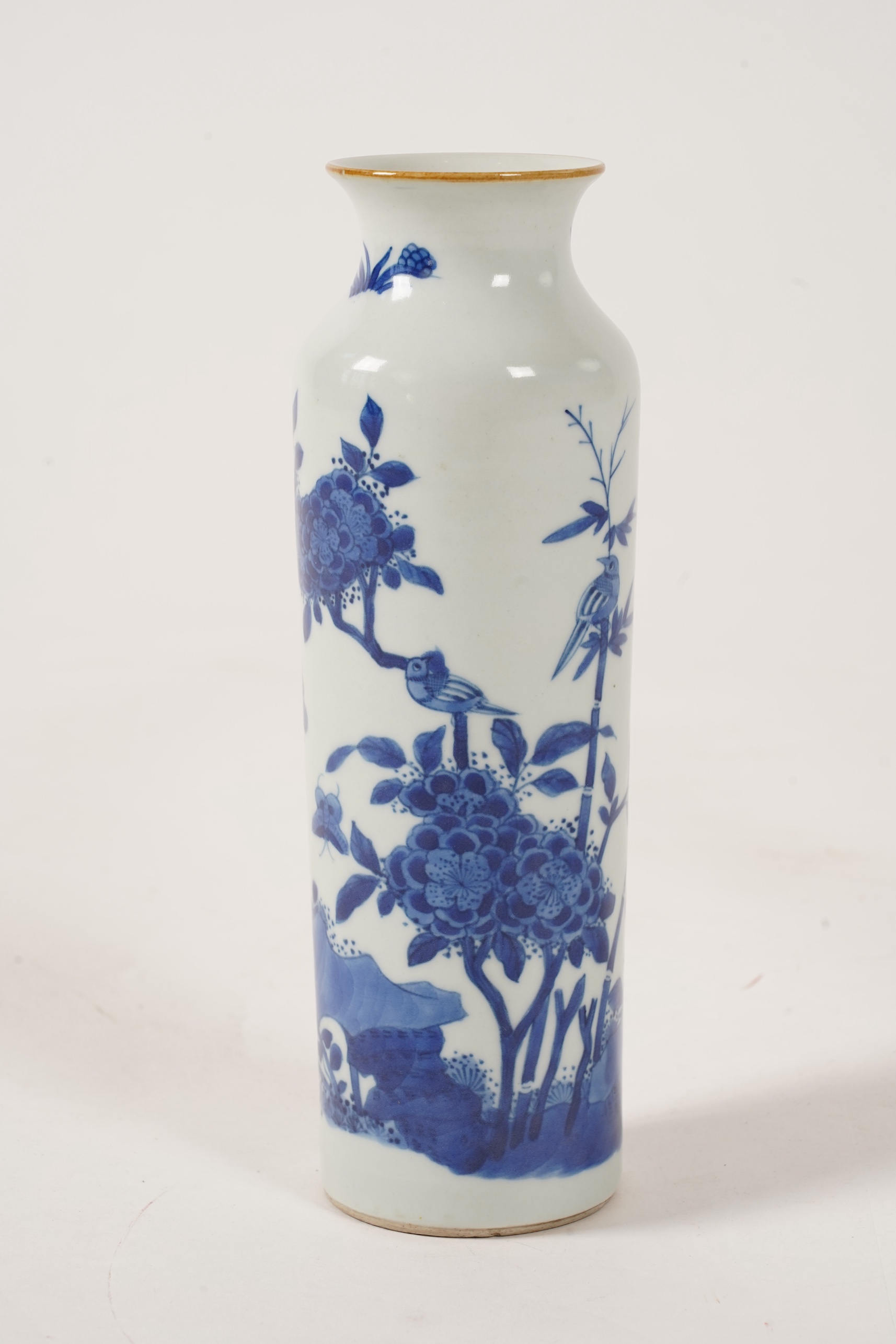A small Chinese blue and white sleeve vase, Kangxi style